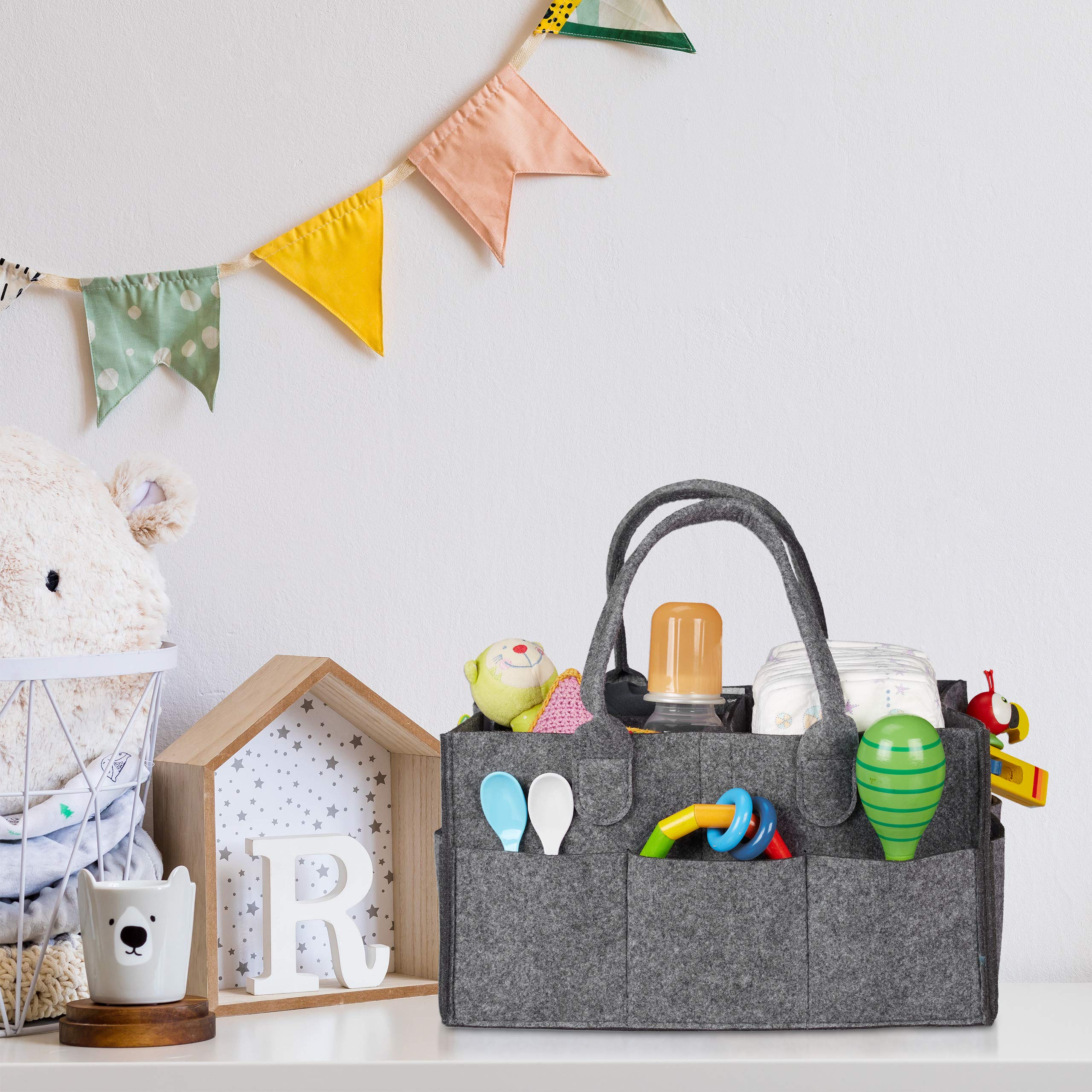 Relaxdays Contenitore Portapannolini, Borsa con 11 Scomparti, Divisori Estraibili, Organizer Portatile, Grigio Scuro