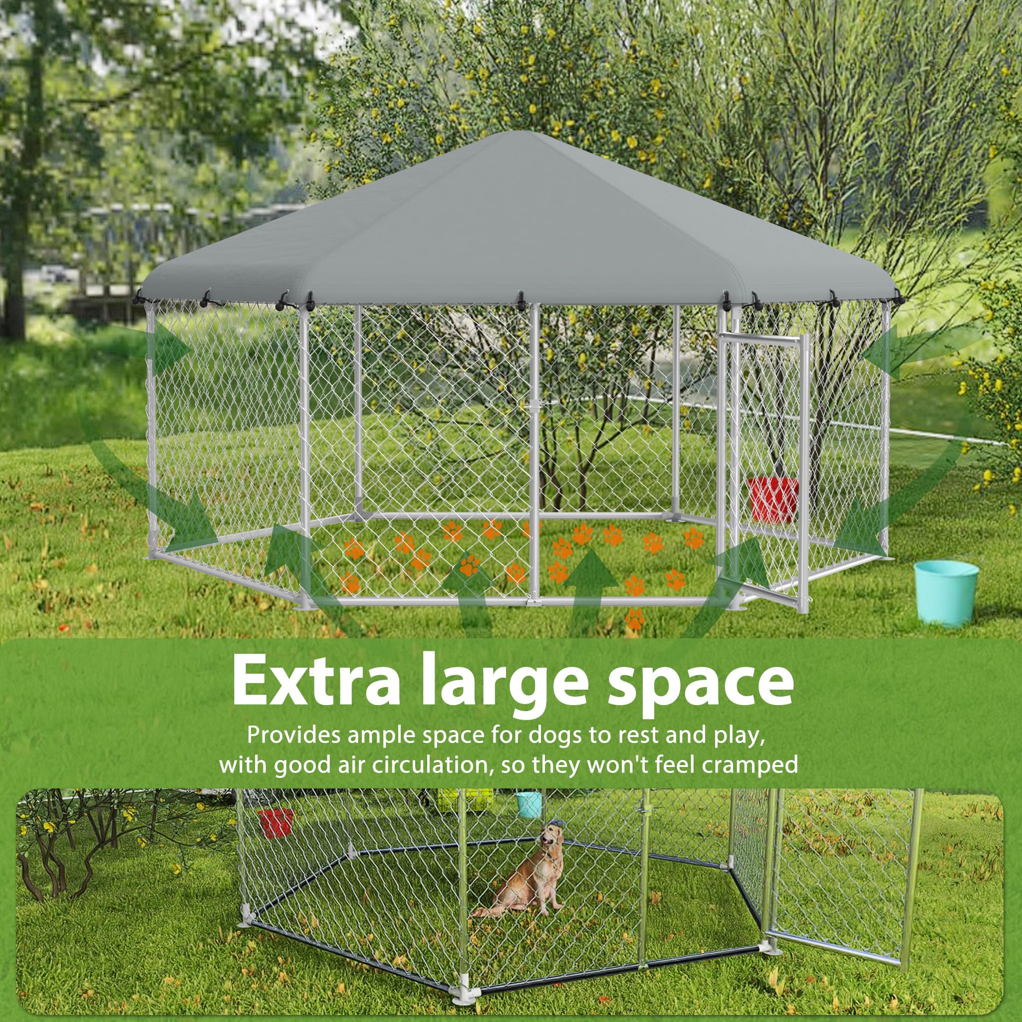 FIVMEN Cuccia per cani da esterni 280x250x165 cm acciaio zincato con porta bloccabile