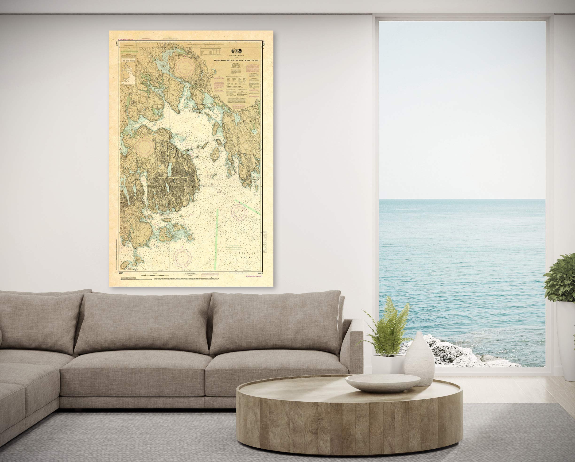 Paradise Cay Publications, Inc. Antiqued NOAA Chart 13318: Frenchman Bay and Mount Desert lsland
