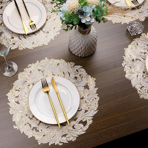 Miniatura 2 de Evevda Juego de 6 manteles individuales dorados de vinilo huecos, antideslizantes, lavables, para mesas de comedor, decoración de cocina