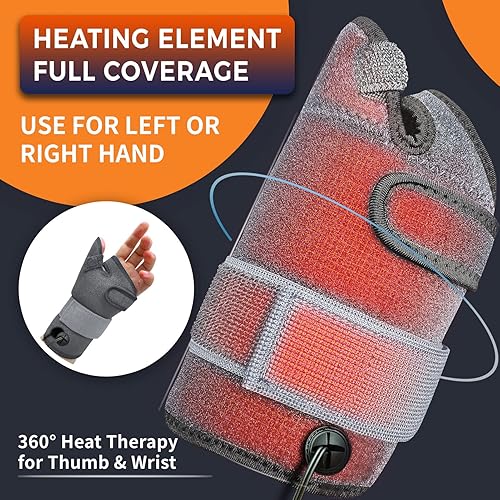 Vista 4 de Almohadilla térmica eléctrica para pulgar y muñeca para artritis de mano con 3 ajustes de calor y 5 ajustes de temporizador, muñequera calentada