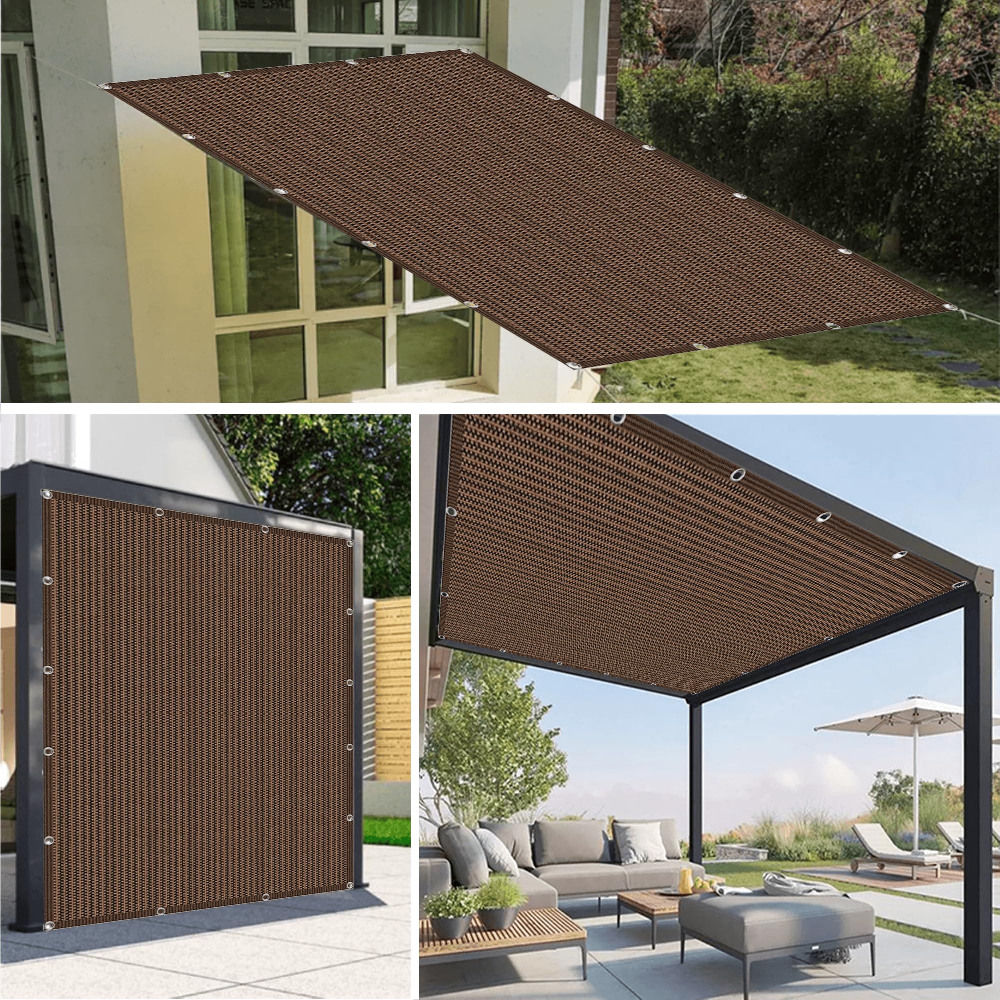 Zewnętrzny baldachim ochronny 270 x 280 cm, na balkon, do szklarni, wodoodporny, z przelotkami, trwała, brązowa osłona przeciwsłoneczna do użytku na zewnątrz
