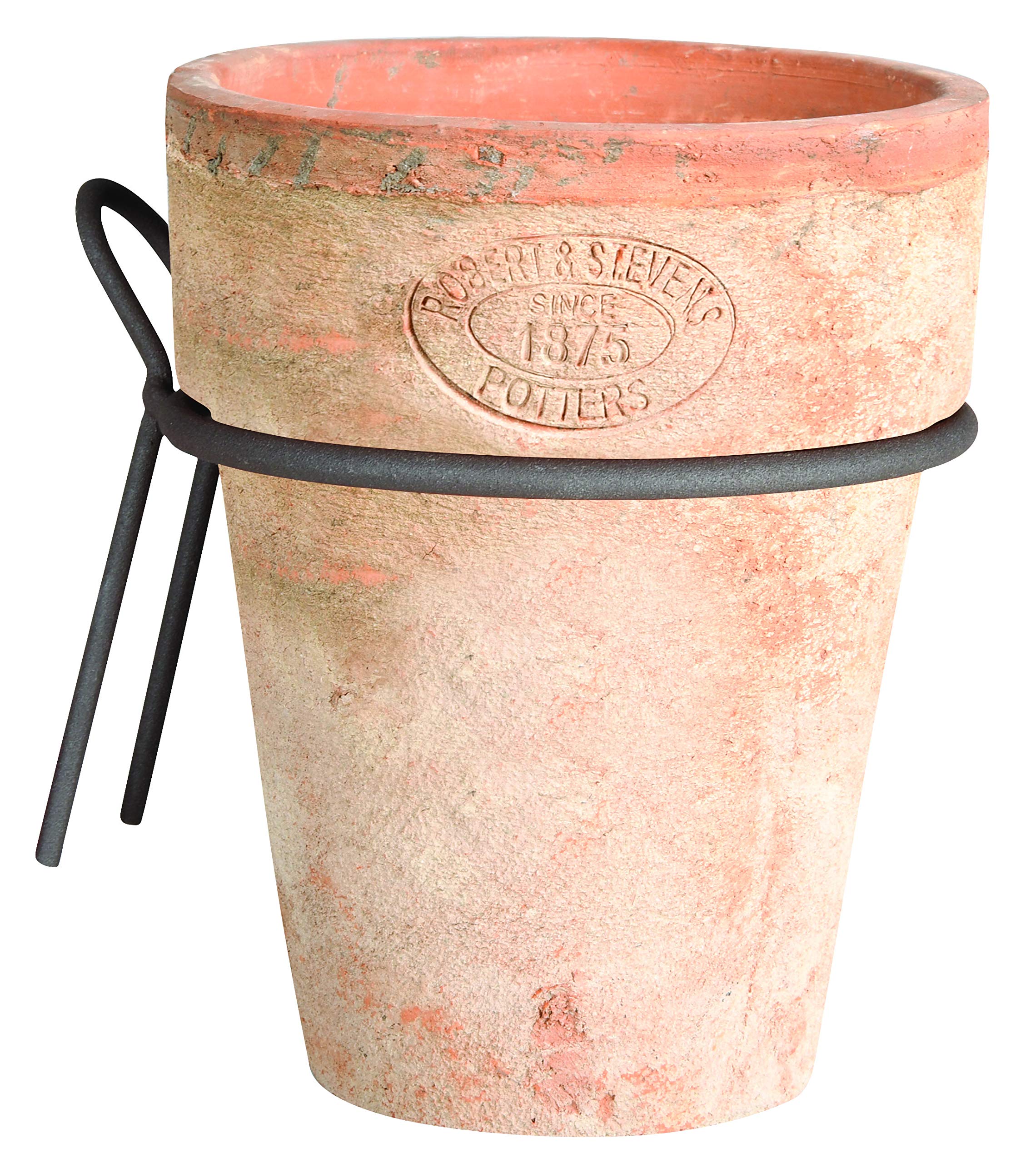 MAISONICA Terracotta Flower Pot & Metal Holder Garden Accessory 16cm Fence Balcony Wall