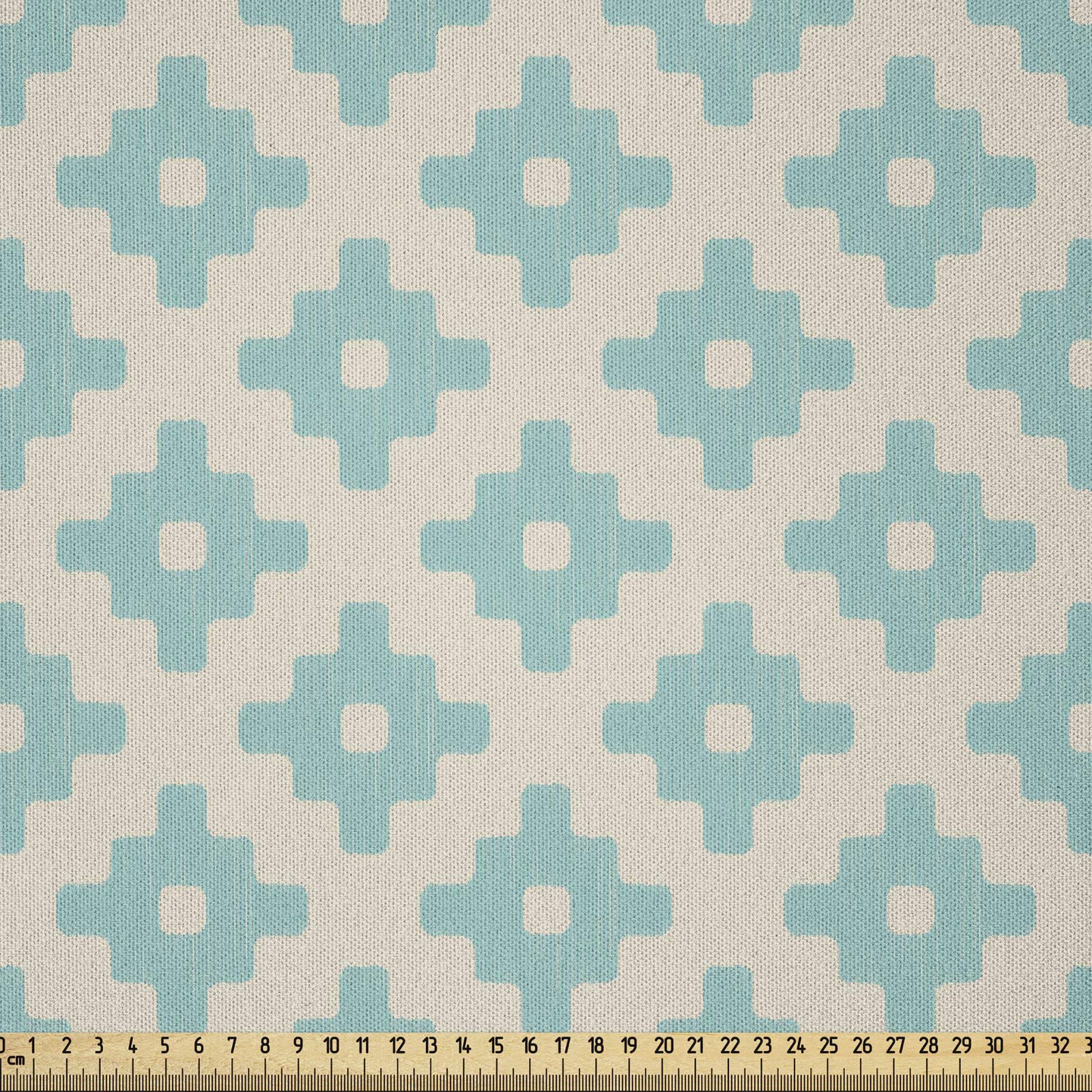 ABAKUHAUS Tessuto A Metraggio In Microfibra, 1 Metro, Turchese E Beige - Geometrico Retro Per Cucito Creativo E Mestieri - 2
