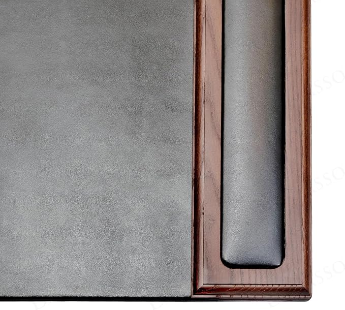 Dacasso Wood & Leather Desk Pad con Rieles Laterales - Protector de Escritorio (Nogal y Negro, 86 x 51 cm) miniatura 4