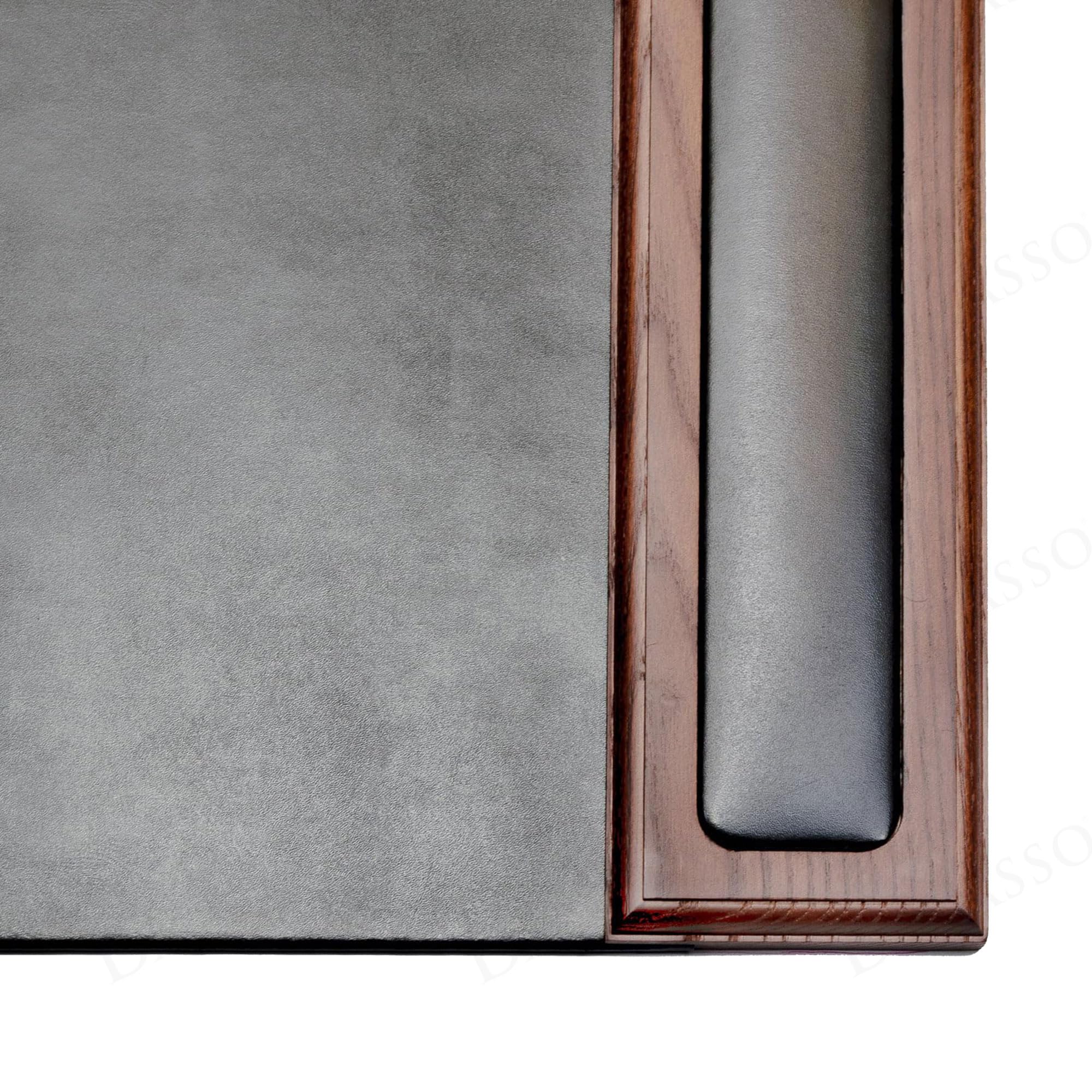 Dacasso Sottomano da scrivania in pelle nera e noce con guide laterali, 64,8 x 43,8 cm, di lusso, per scrivere, protezione imbottita per la superficie della scrivania