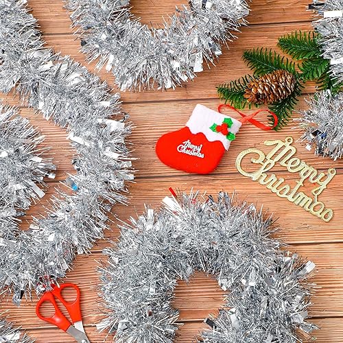 Miniatura 5 de Poen Guirnalda de oropel de Navidad de 100 pies para decoración de árbol de Navidad, decoración de árbol de oropel metálico brillante, guirnalda de