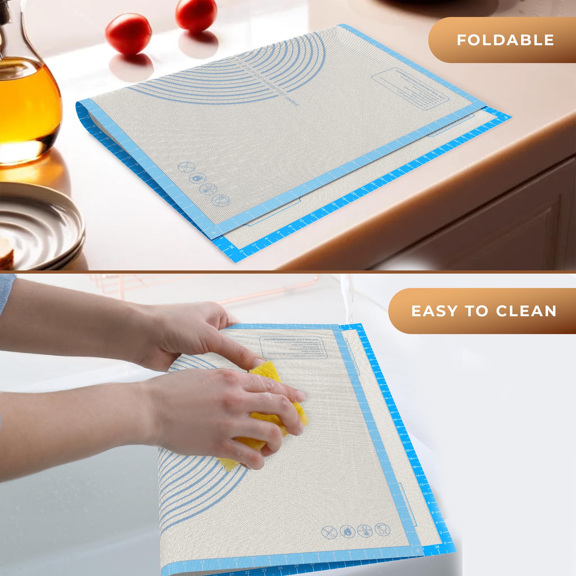 Bandejas de silicona antideslizantes para hornear con 0.7 mm de grosor, alfombrilla antiadherente para repostería y galletas para encimera de cocina para enrollar masa con medidas (azul, 28 x 20
