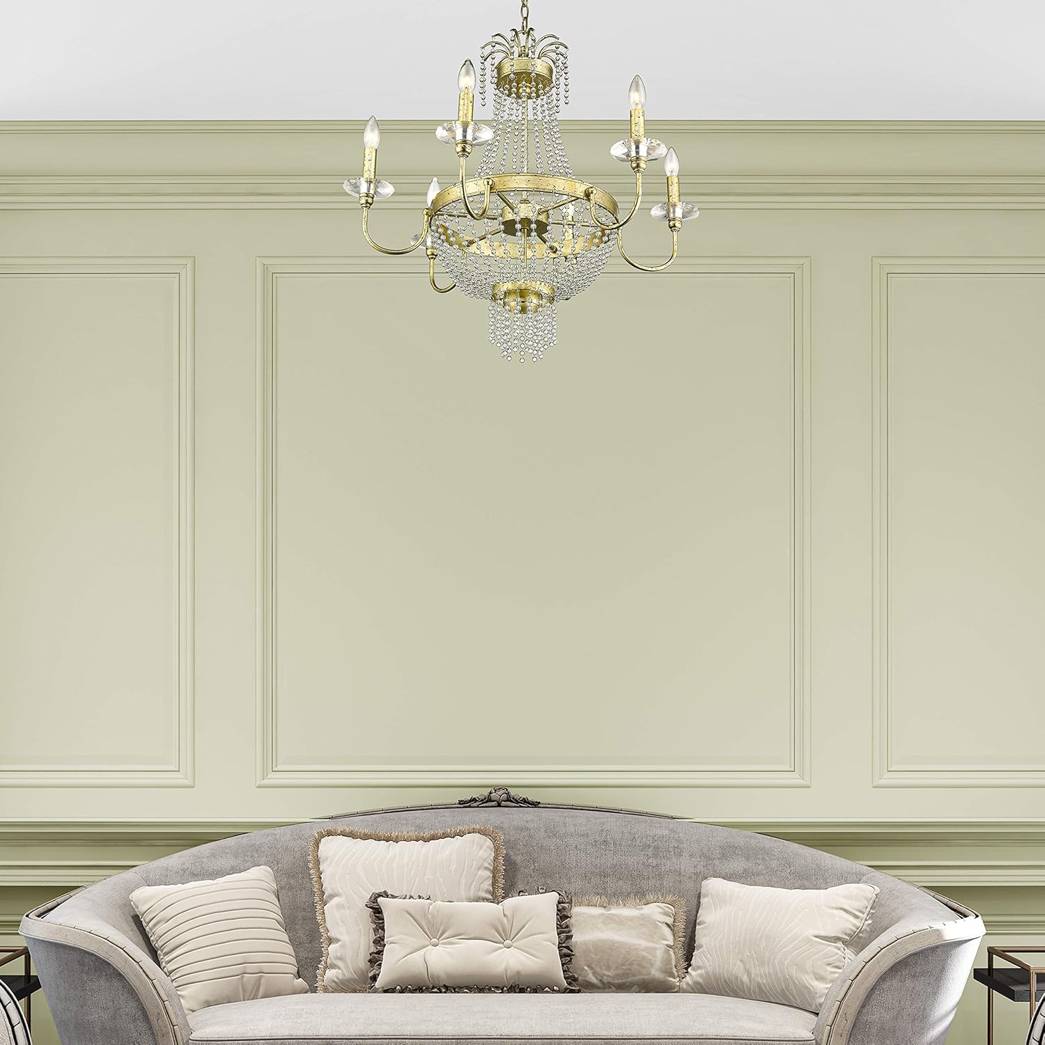 Livex Lighting 51846-28 Crystal Six Light Chandelier from Valentina Collection, Champ, Gld Leaf Finish, Hand Applied Winter Gold