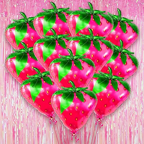 KatchOn, Cortina de flecos iridiscentes color rosa XtraLarge  Paquete de 13  Serpentinas iridiscentes, globos de fresa  Globos de fresa para