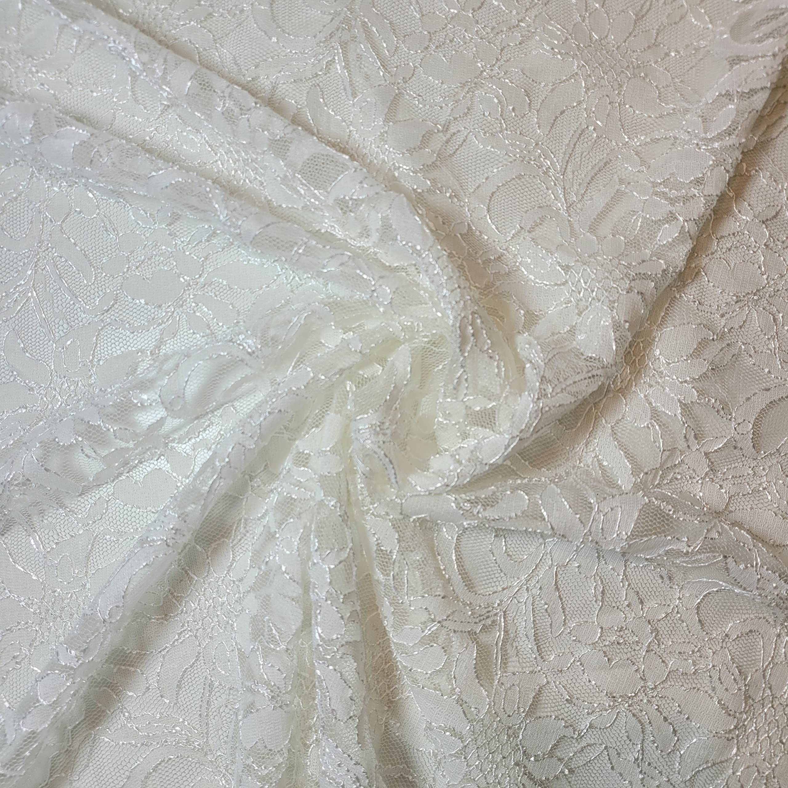African Vintage Embroidery Bridal Nigerian French Embroidery Corded Budget Guipure Lace Mesh Net Fabric 54" Corded Budget Guipure Lace Mesh Net Fabric 54" (1 Meter, White Ivory Corded Floral) — image 1
