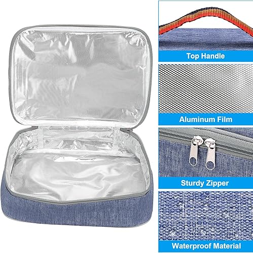 Miniatura 4 de PATIKIL Bolsas de almuerzo aisladas de 9 x 6 x 3 pulgadas, bolsas portátiles para alimentos, bolsas Bento planas, reutilizable, térmica, para