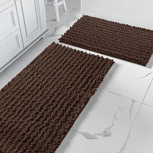 Yimobra Juego de 2 alfombras de baño, 44 x 24 + 24 x 17 pulgadas, tapete de baño de felpilla extra suave y grueso, antideslizante, absorbente de