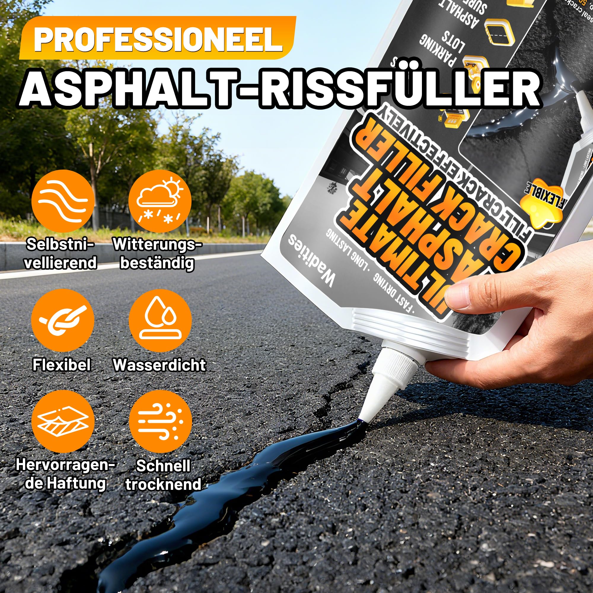 Asphalt-Rissfüller, 3.6kg Hochelastisches Selbstnivellierendes Wasserfestes Dichtungsmittel für Einfahrten, Gehwege, Asphaltbetonfugen, Schnell Trocknende Versiegelung für den Außenbereich – Schwarz