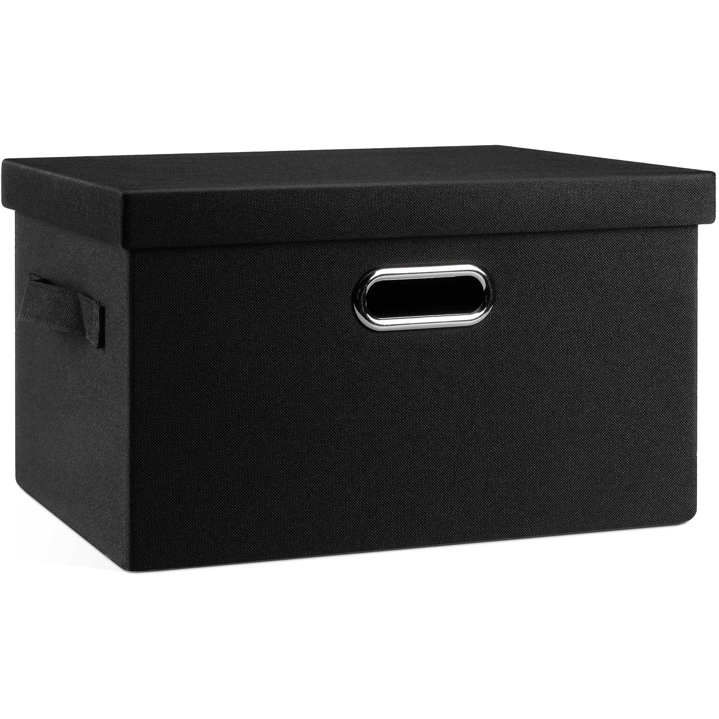 Graciadeco Medium 15" 21 Quart Collapsible Stackable Storage Bins with Lids, 1 Pack Black Foldable Fabric Closet Storage Boxes with Lids, 4 Handles
