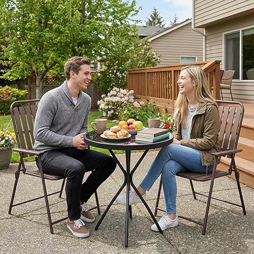 Miniatura 3 de Juego de 3 piezas de mesa y sillas plegables para patio y exteriores, juego de 2 muebles de comedor para patio, no se ensamblan, muebles