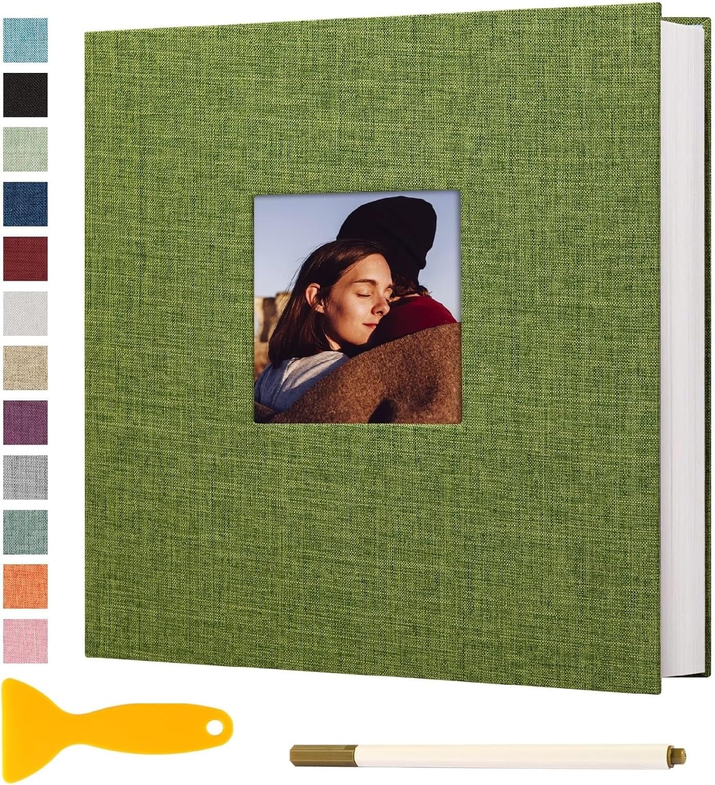 HOME ELEMENTS Self Adhesive Photo Album Scrapbook Album 20 Sheets/40 Double Sided Pages DIY Photo Album For Family Portraits Wedding Anniversary Birthday Memory Book (Olive Green)