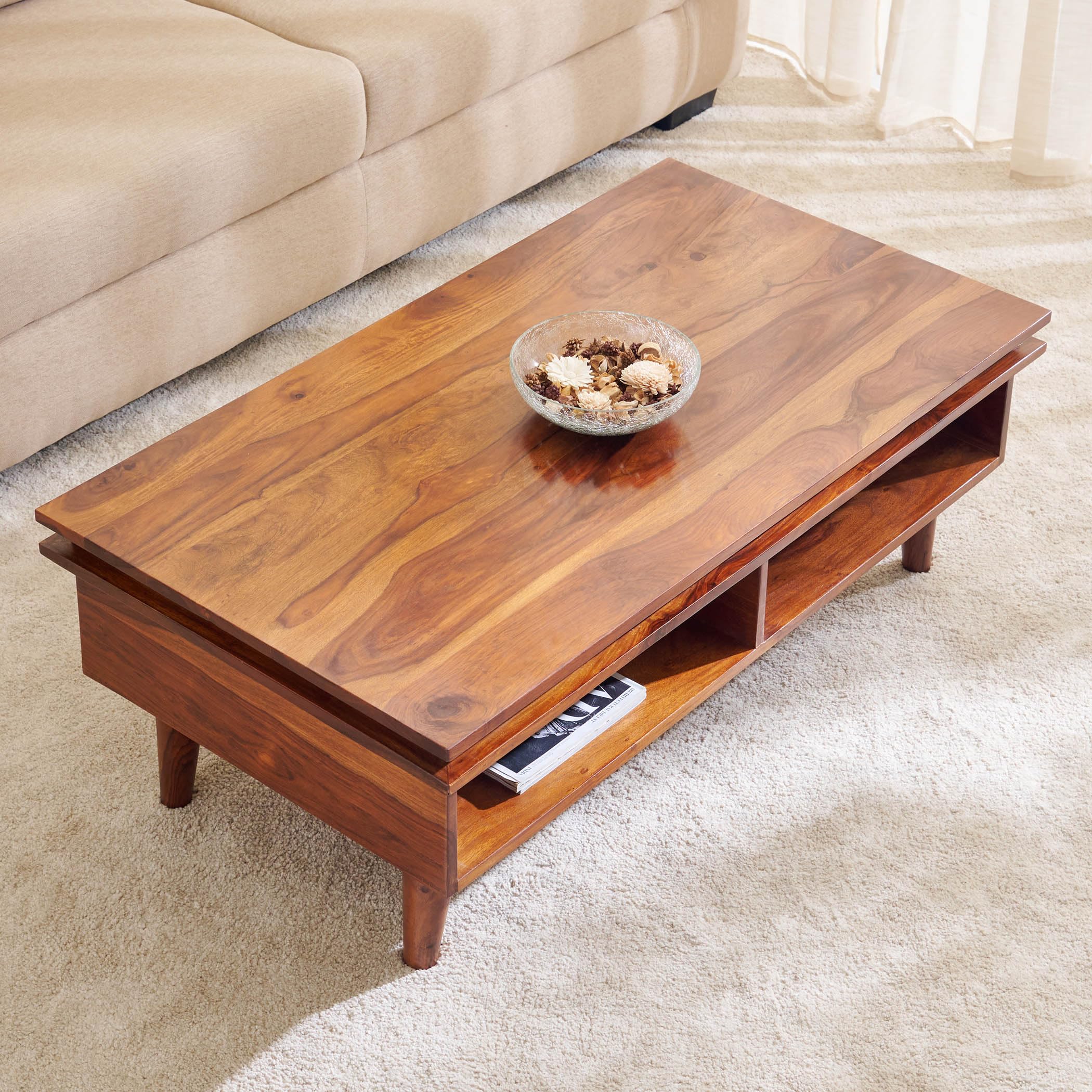 Home Centre Helios Liser Sheesham Wood Coffee Table - Brown-image-49