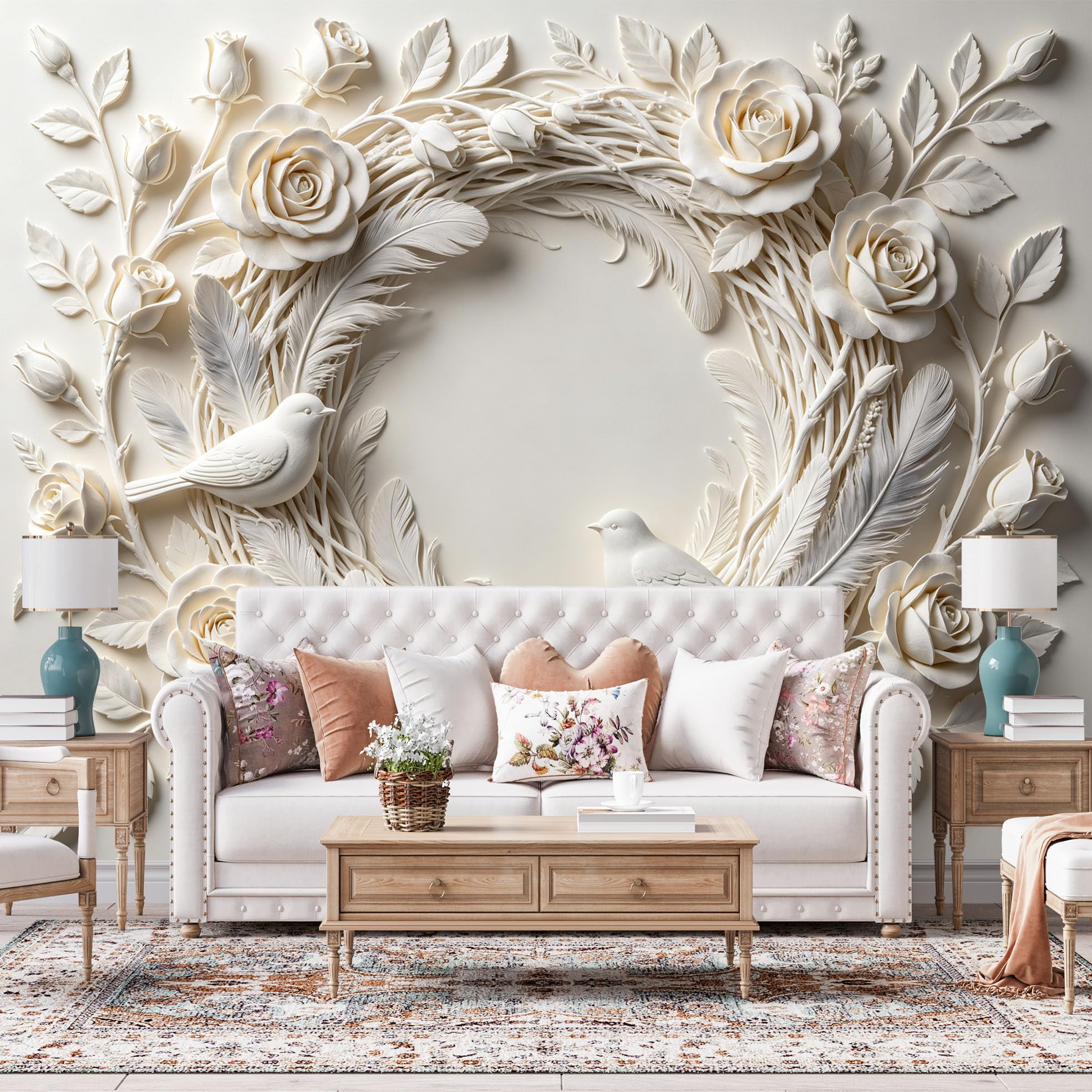 Papel Pintado Corona De Rosas Papel Pintado Autoadhesivo Pared Con Relieve 3D, Mural De Pared 280Cmx460Cm(Hxw) Con Relieve, Arte Moderno No Tejido, Papel Adhesivo Removible Para Dormitorio Y Sala De