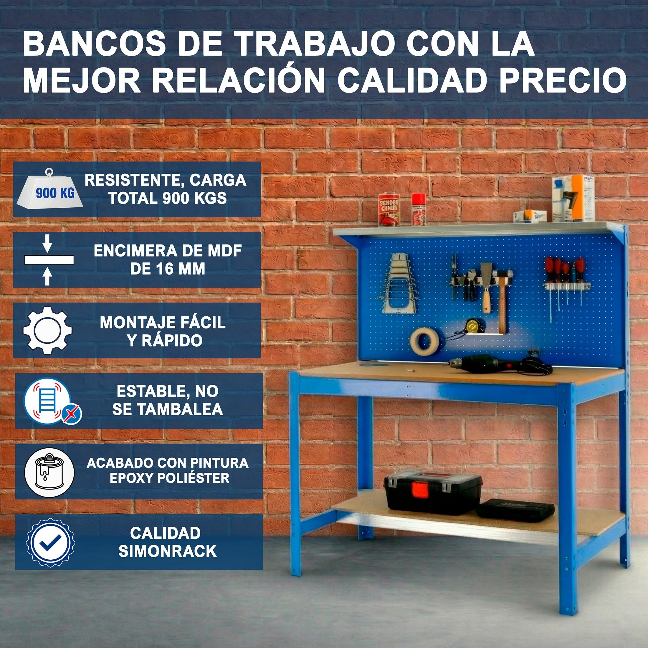 Simon Rack Mesa de Trabajo Taller 400 kg 1445x910x610 mm Antracita/Madera BT3