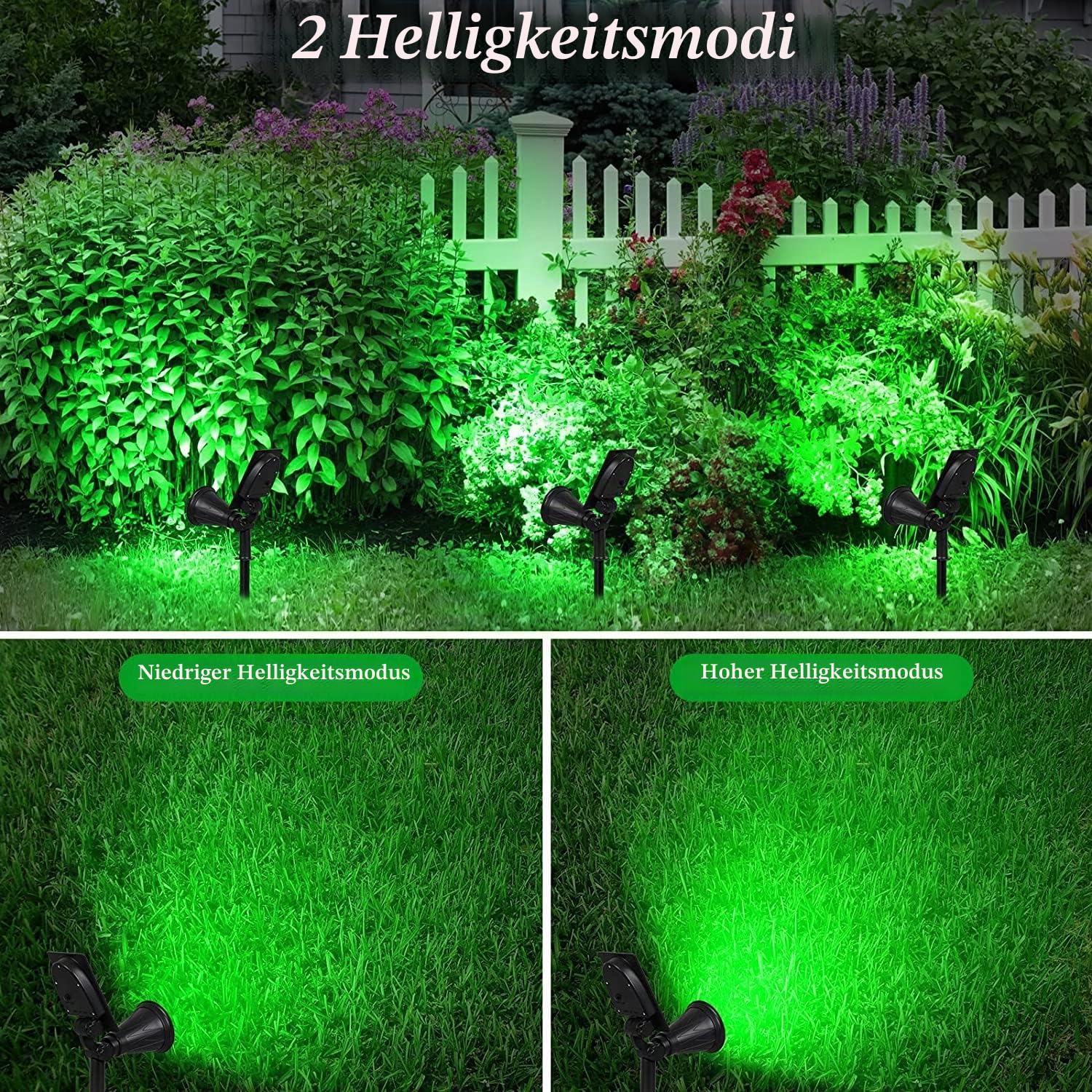 T-SUN Grün Solarlampen für Außen 4 Stück, 4 LED Helle Gartenstrahler mit 2 Modi, IP65 Wasserdicht Solar Strahler, Baumbeleuchtung Aussen, Dusk to Dawn Solarleuchten für Hof Garage Weg Outdoor Pflanzen