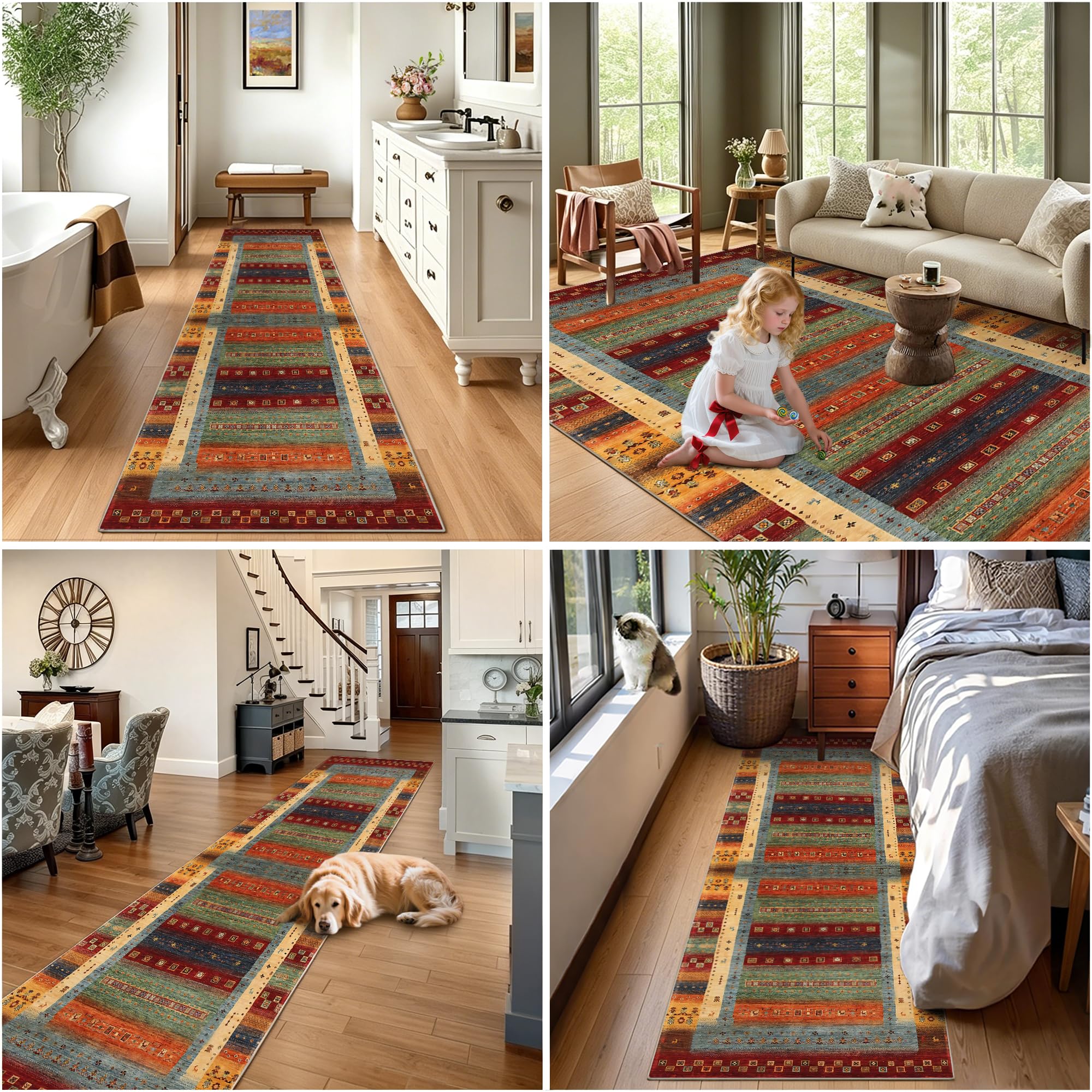 Tapis de Couloir Antidérapant Tapis Couloir Long Lavable en Machine 90 x 220 cm Tapis de Salon, Tapis de Chambre pour l'entrée, la Chambre et la Cuisine Devant Evier
