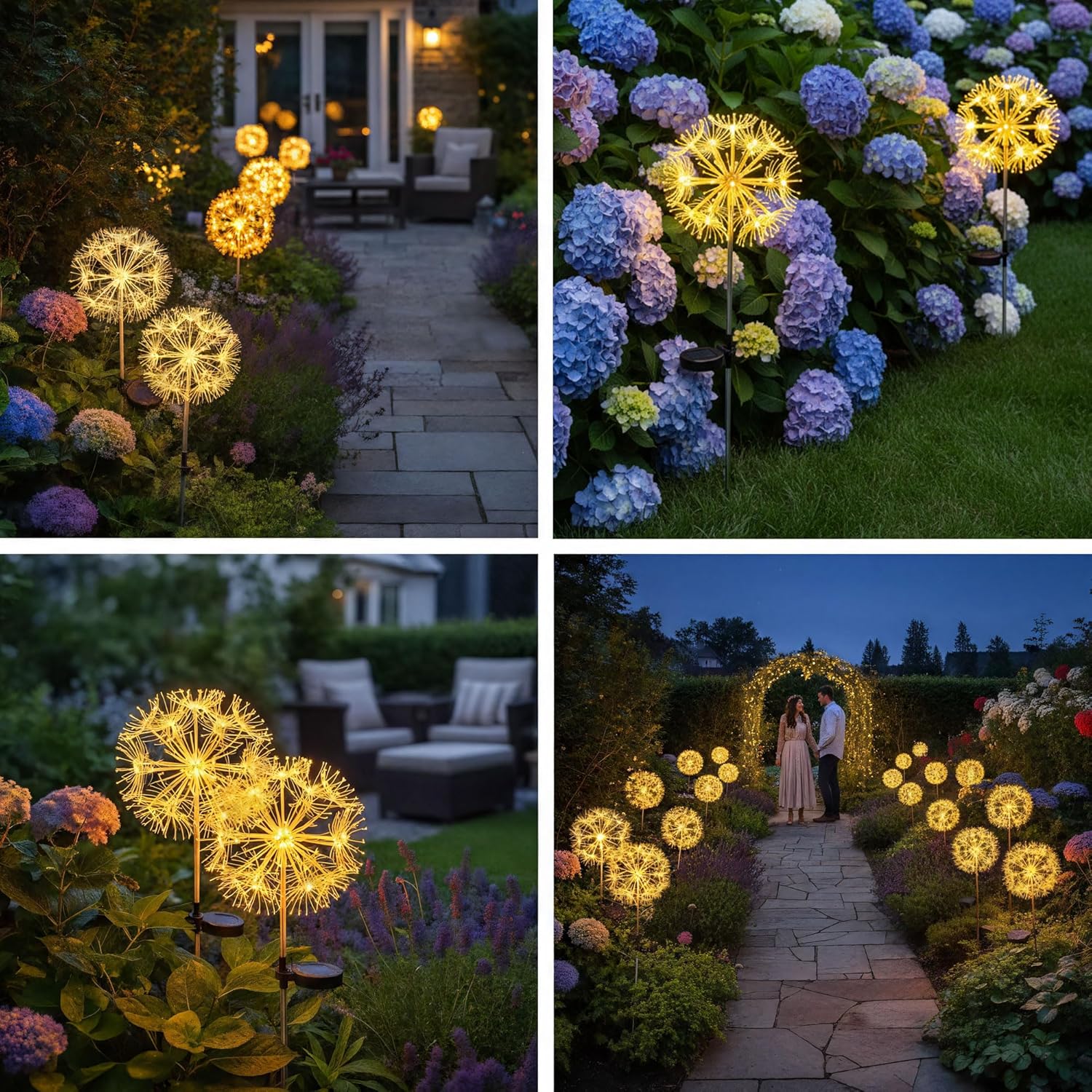 Solar Garden Lights Outdoor Waterproof Decorative, 2-Pack 19LED Warm White Fairy Light 8 Modes, Solar Firework Lights for Yard, Patio, Pathway, Garden Decor