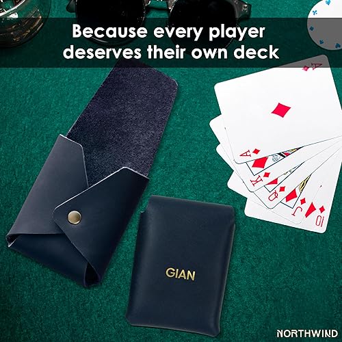 Miniatura 5 de Estuche de Cartas de Juego Personalizado de Cuero Northwind - Estuche de Cartas Personalizado y Grabado con Monograma de Grano Completo - Regalo de