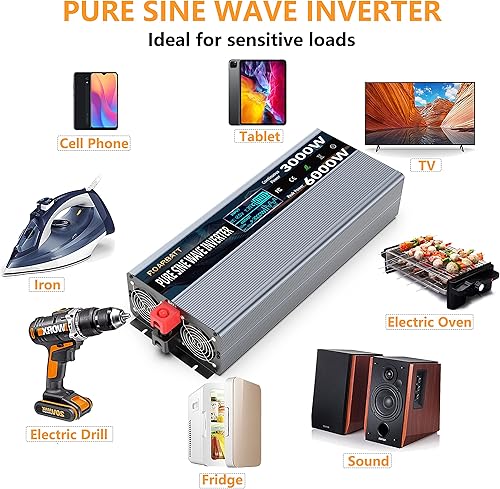 Miniatura 10 de Inversores de energía de onda sinusoidal pura de 4000 W, 12 V, CC a CA, 110 V, 120 V, potencia máxima 8000 W, con control remoto, 6 salidas de CA,