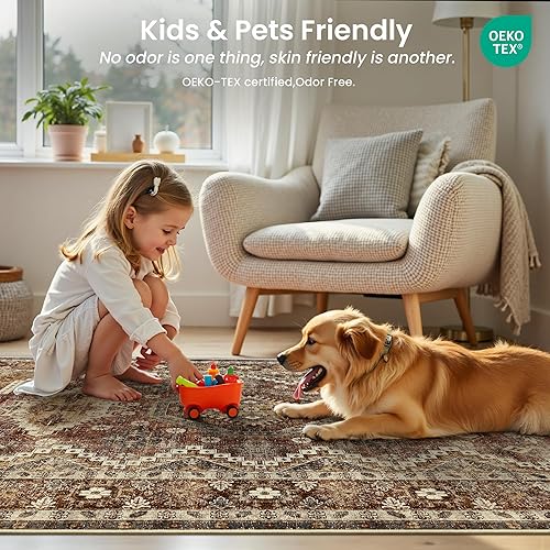 Miniatura 42 de Rugland Alfombras de área de 8 x 10, alfombra lavable resistente a las manchas, alfombras antideslizantes para sala de estar, alfombras tribales