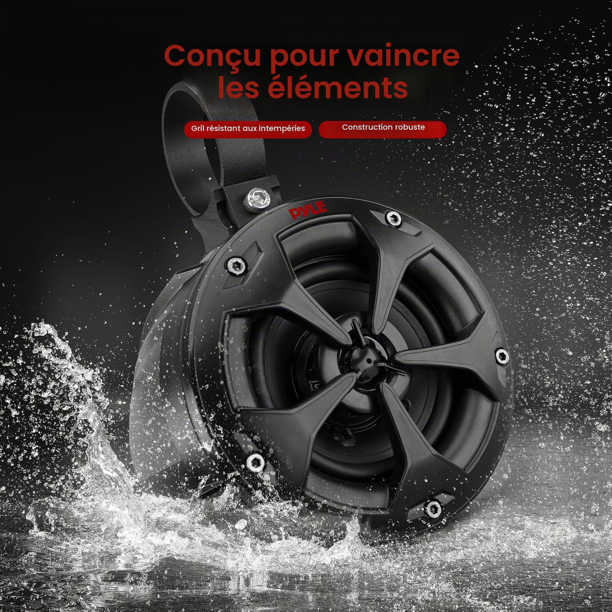 Pyle Système de Haut-parleurs Tout-Terrain résistant à l'eau de 10,2 cm avec Puissance de 800 W, Audio Compact de qualité Marine pour VTT, UTV, 4x4 et véhicules Jeep – Haut-Parleur étanche Durable