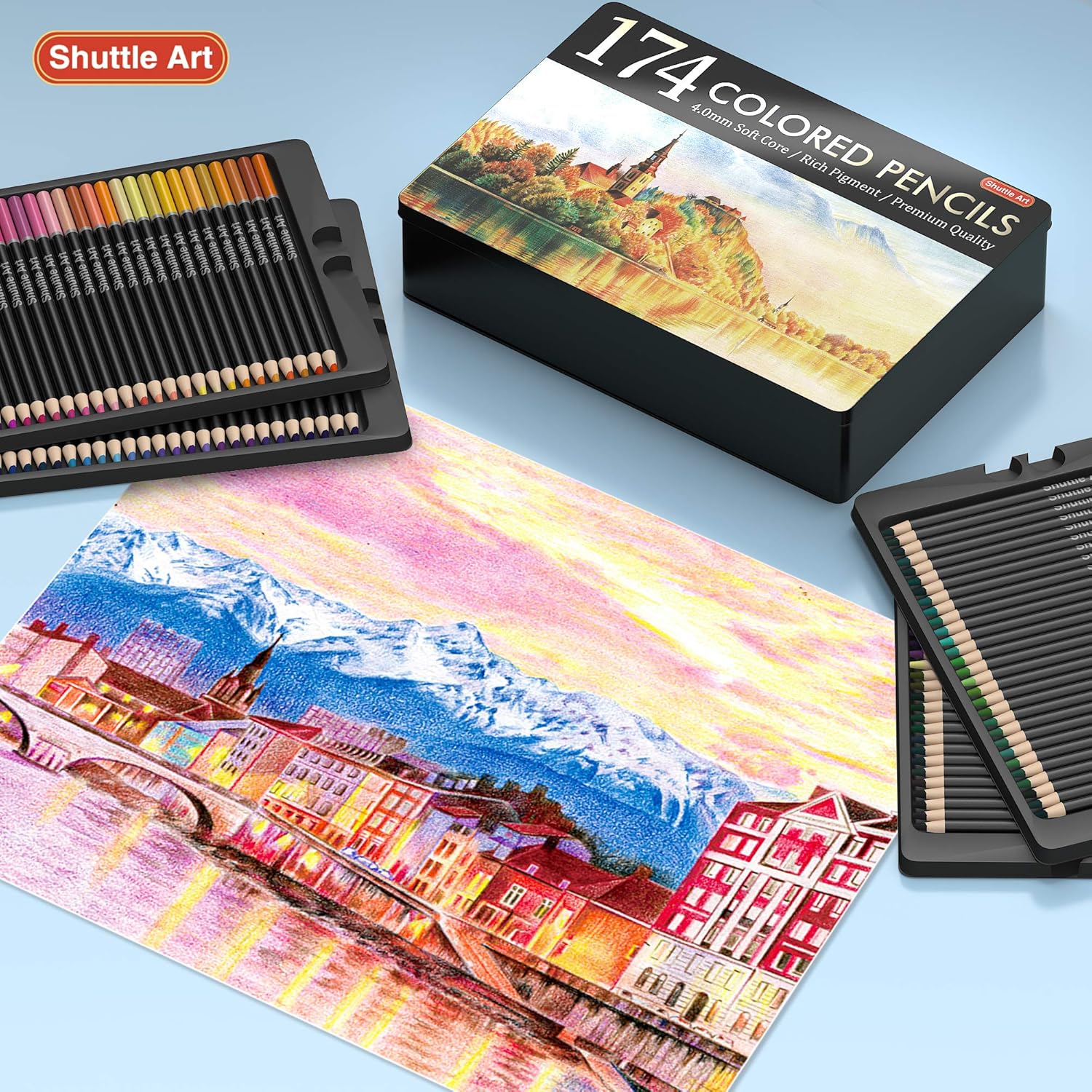 174 Colors Professional Colored Pencils, Shuttle Art Soft Core Coloring Pencils Set with 1 Coloring Book, 1 Sketch Pad, 4 Sharpener, 2 Pencil Extender, Perfect for Artists Kids Adults Coloring, Drawing : Office Products