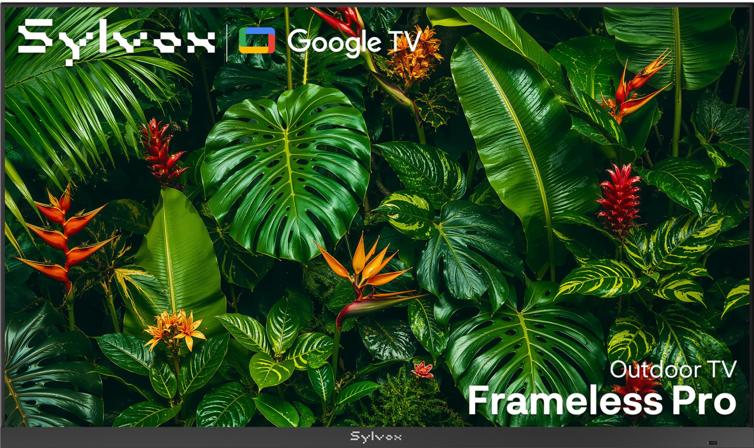 SYLVOX 75'' Full Sun Outdoor TV, 2,000-Nit 4K UHD Anti-Glare, IP56 Weatherproof, Premium Ultra-Narrow Bezel, Smart Google TV, All-Metal Durable for Poolside &amp; Uncovered Areas (Frameless Pro, 2026)