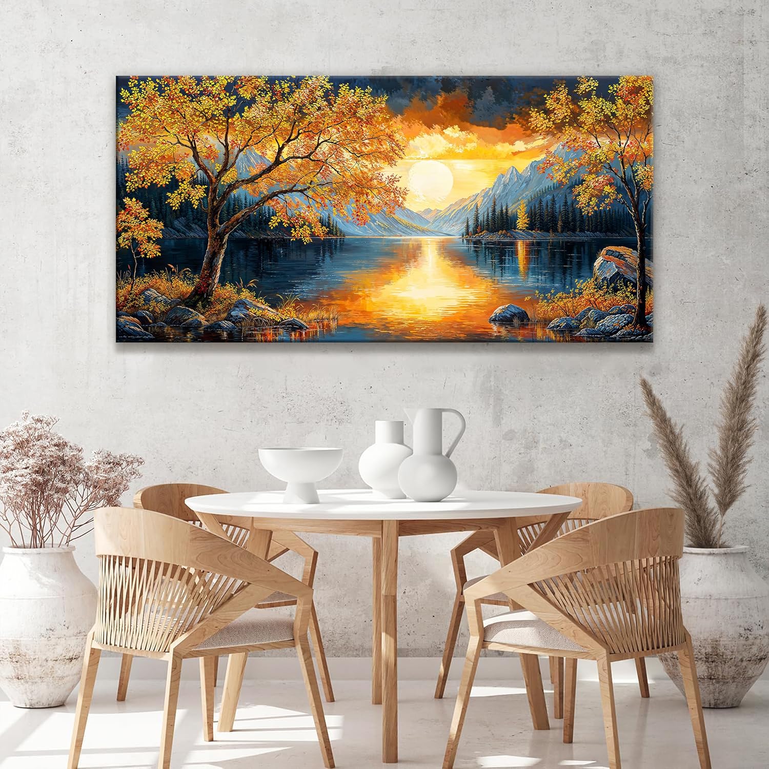 Wall Art For Living Room Canvas Art Wall Decor Modern Wall Art Gold Tree River Sunrise Landscape Painting Print Picture For Bedroom Office Apartment Hotel Home Wall Decoration 24 X 48 In