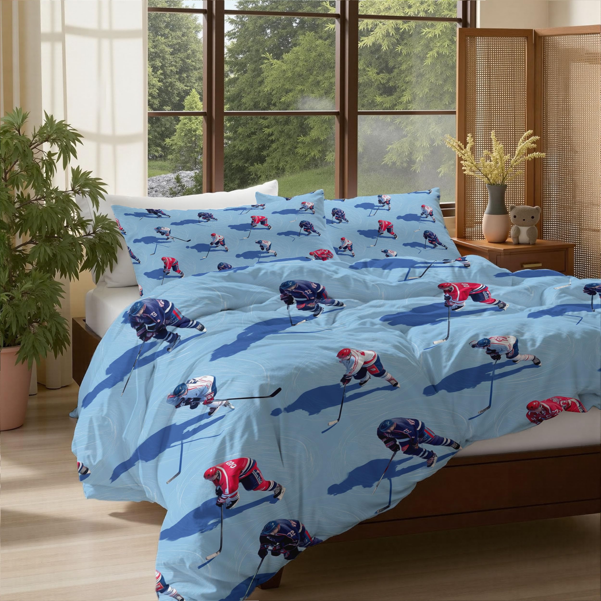 Parure de lit hockey 240x260 cm finition haut de gamme bleu marine