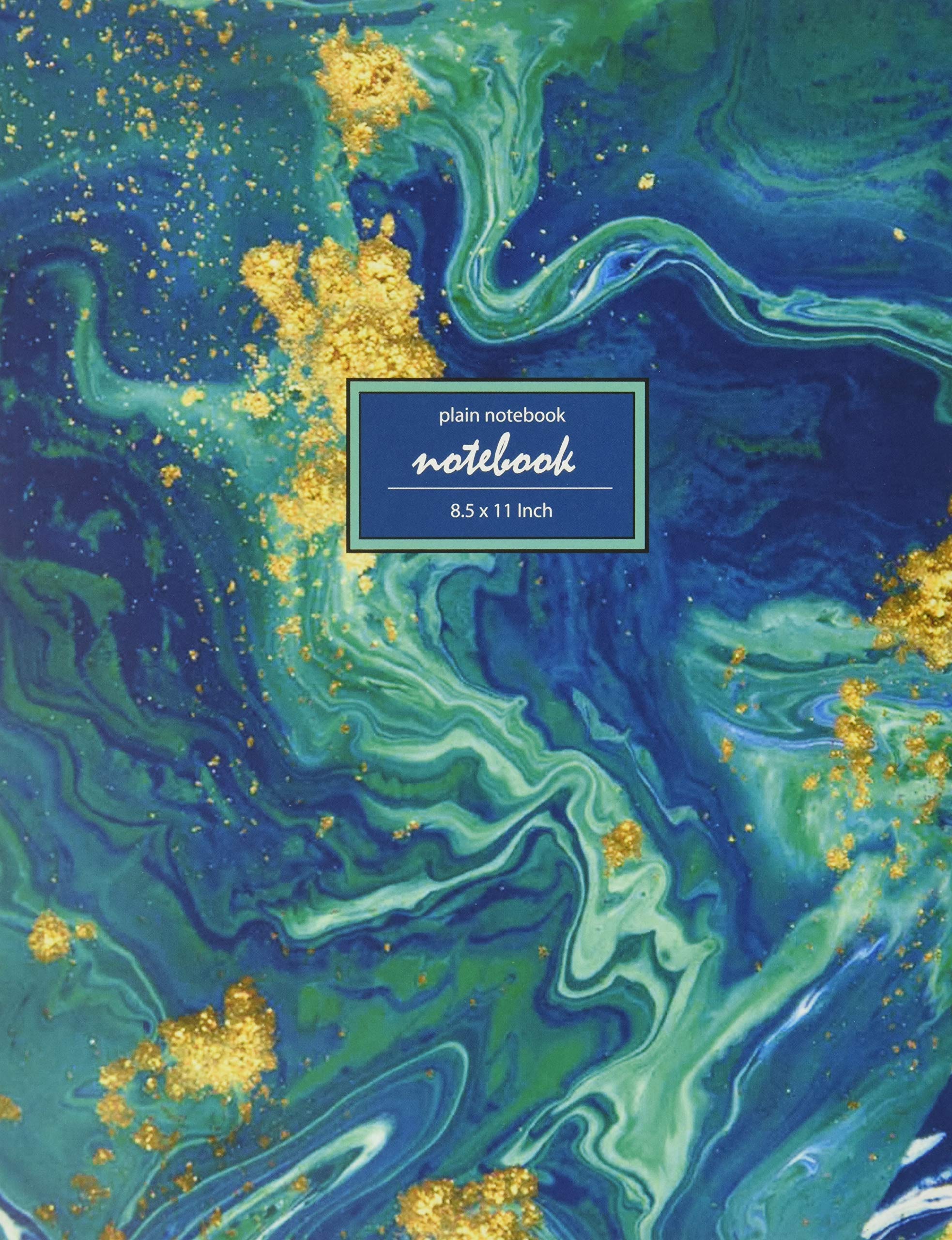 Notebook: Unruled/Unlined/Plain Notebook - (8.5 x 11 inches) Large - 110 Pages - Gold and Blue Marble