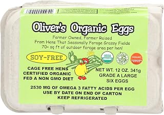 Oliver's Organic Large Eggs, Cage-Free USDA Certified, Soy-Free Non-GMO, High Omega-3 Pack of 6