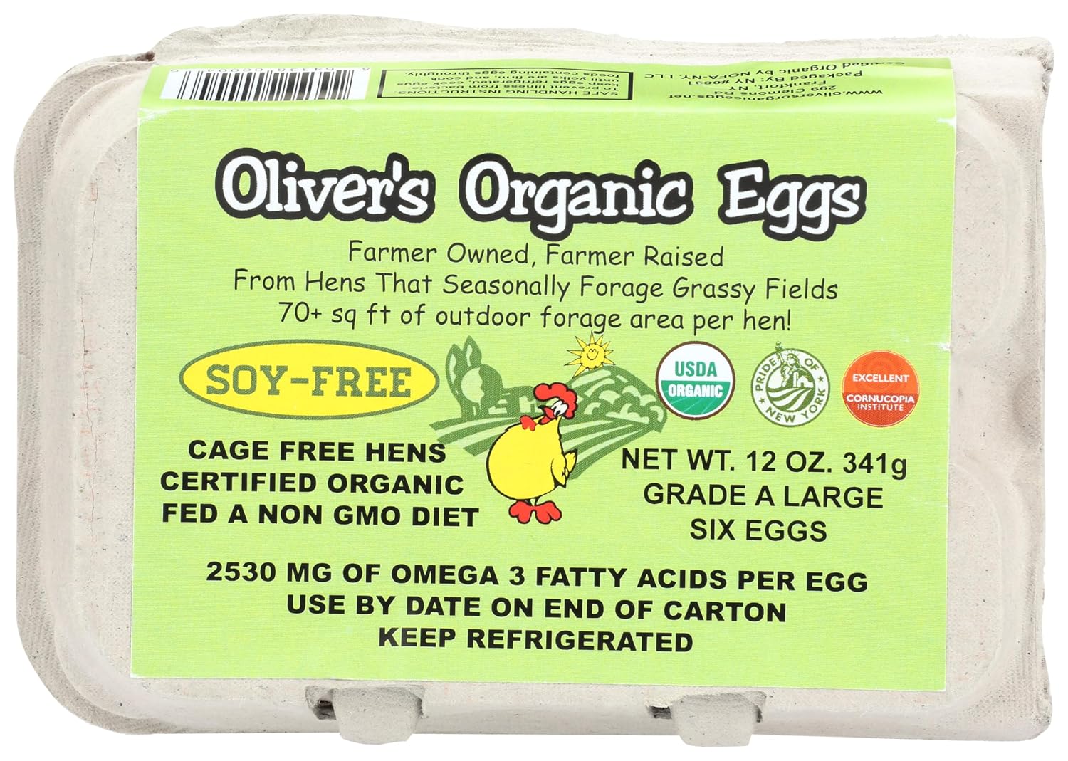 Oliver's Organic Large Eggs, Cage-Free USDA Certified, Soy-Free Non-GMO, High Omega-3 Pack of 6