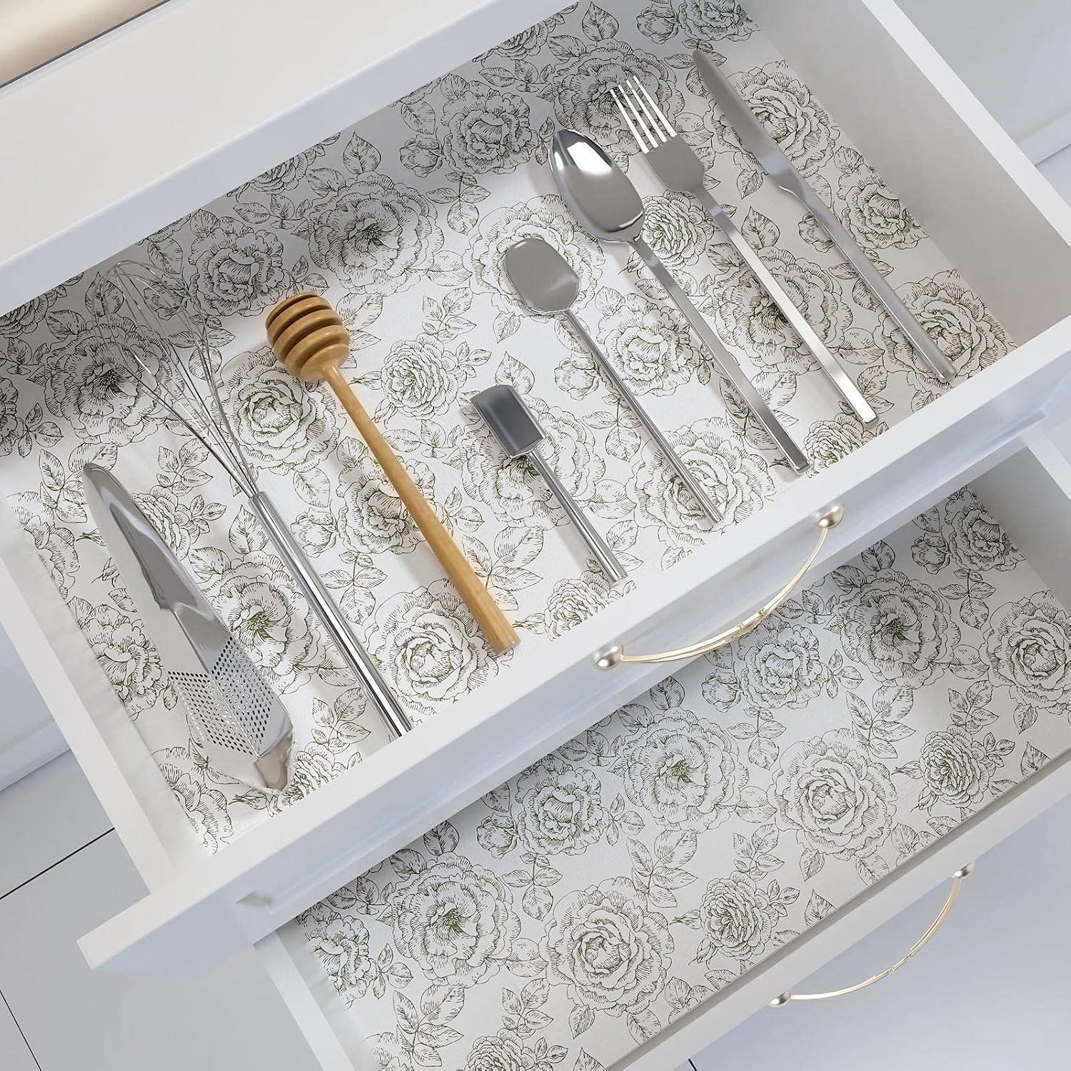 Drawer and Shelf Liner for Kitchen Cabinets, Non-Adhesive Cabinets Liner Shelves Paper Non-Slip Thickened Durable Refrigerator Liners Waterproof Protect Dresser Cupboard Bathroom, 24IN X 10FT