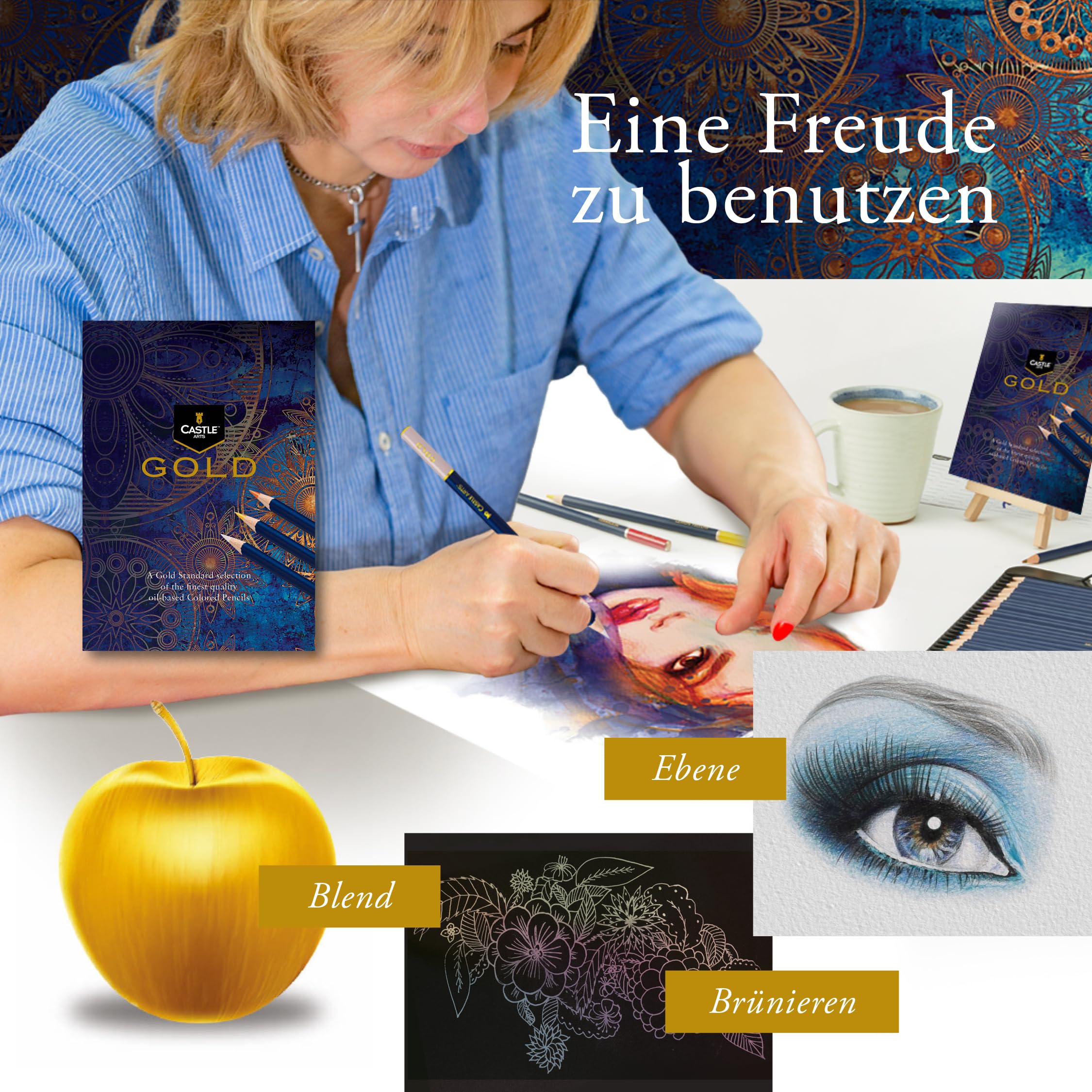 Castle Art Supplies 120 Buntstifte-Set (Gold-Standard) | Hochwertige Farbkerne auf Ölbasis, spitzer & widerstandsfähiger gegen Bruch | Für erfahrene Künstler, Farbkünstler | Präsentationsbox aus Blech