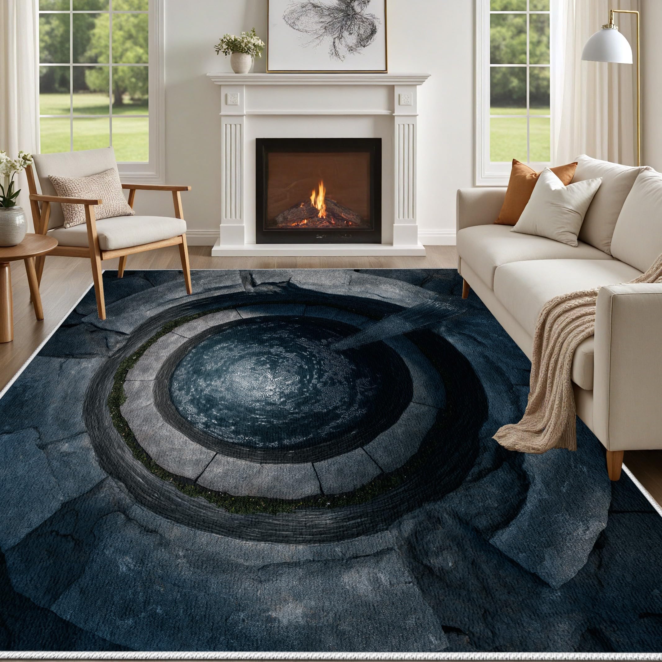 Tapis Trompe l'oeil 3D - Tapis De Sol Pierre Eau Antidérapant 120x170 cm, Tapis Illusion D'optique 3D Vortex Trou Lavable Moelleux Poils Courts pour Salon Interieur Chambre