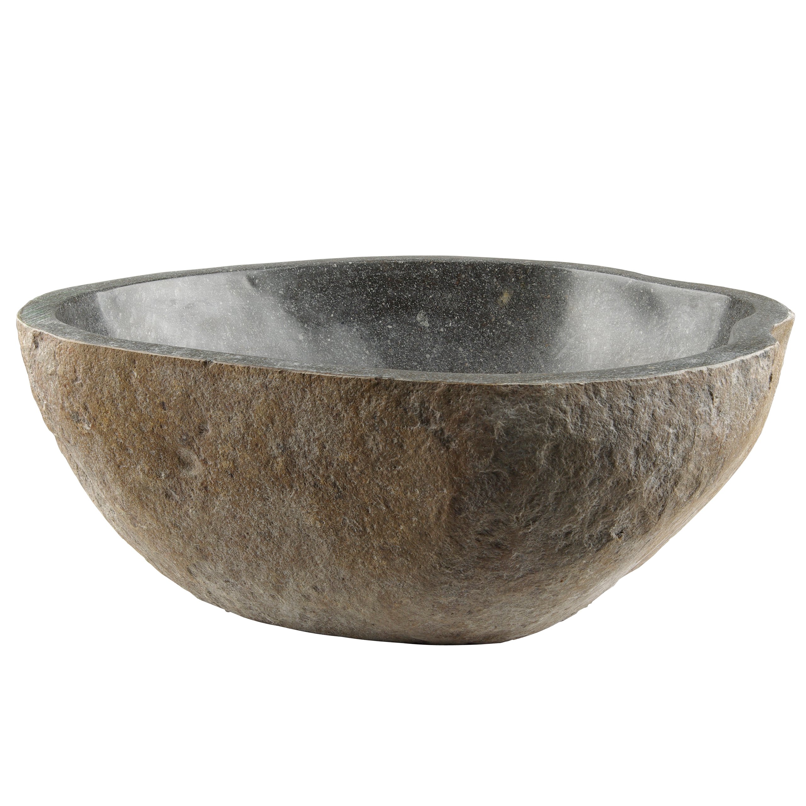 Naturstein Hand-Waschbecken Aufsatzwaschbecken Vulkanstein Andesit Findling grau 50 x (10-12) x 50 cm, Gewicht: 25-30 kg