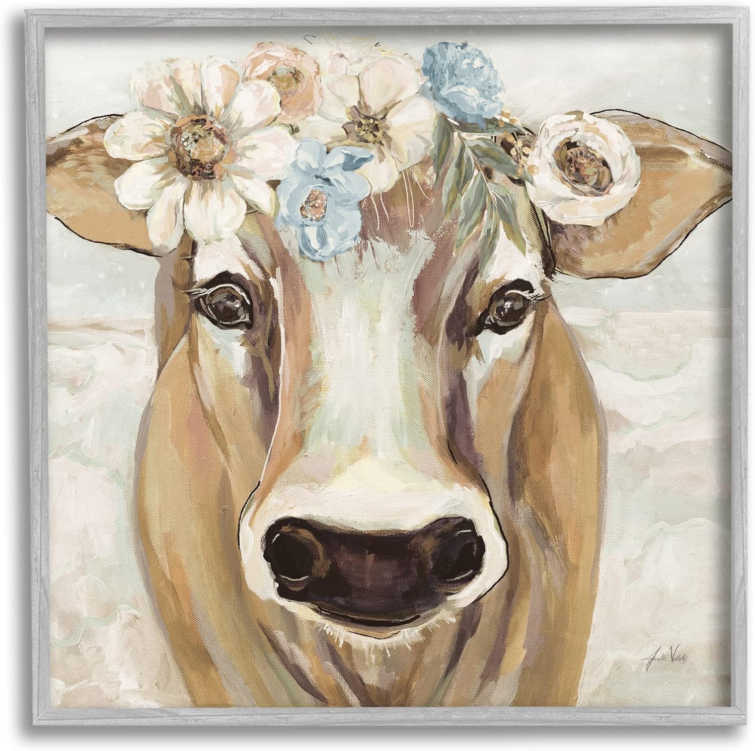 Stupell Industries Big Nose Boho Farm Cow Daisy Flower Crown