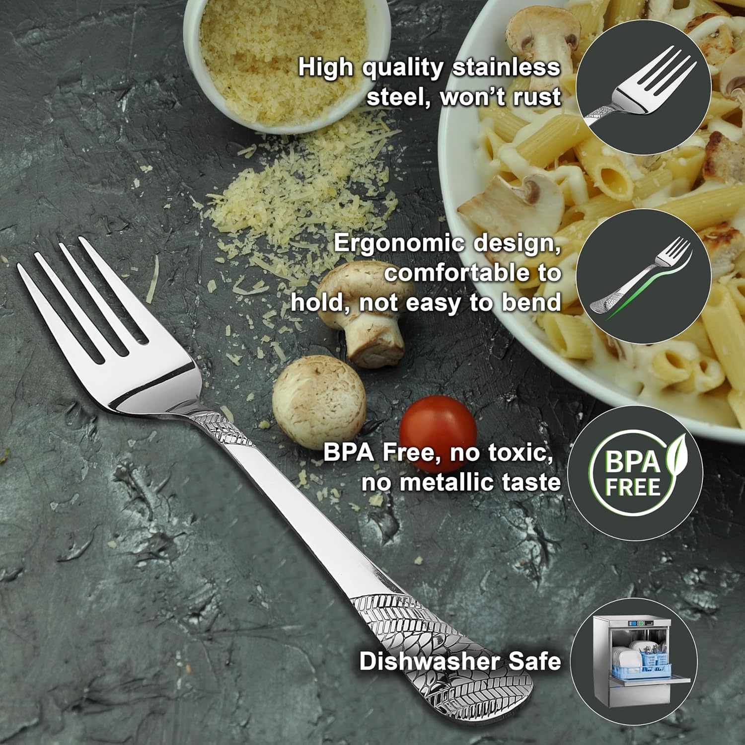 Stainless Steel Forks Set of 6,18.5 cm Long, Premium Forks for Home & Kitchen, Luxury Dinning Tableware Gift for House Warming,6 Pieces Table Forks,Silver Imperial Design