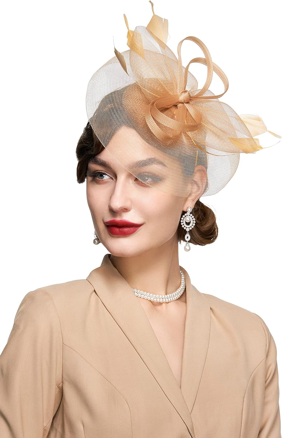 BABEYOND Women's Fascinator Hat Kentucky Hat Feather Derby Fascinator Tea Party Hat for Cocktail Wedding