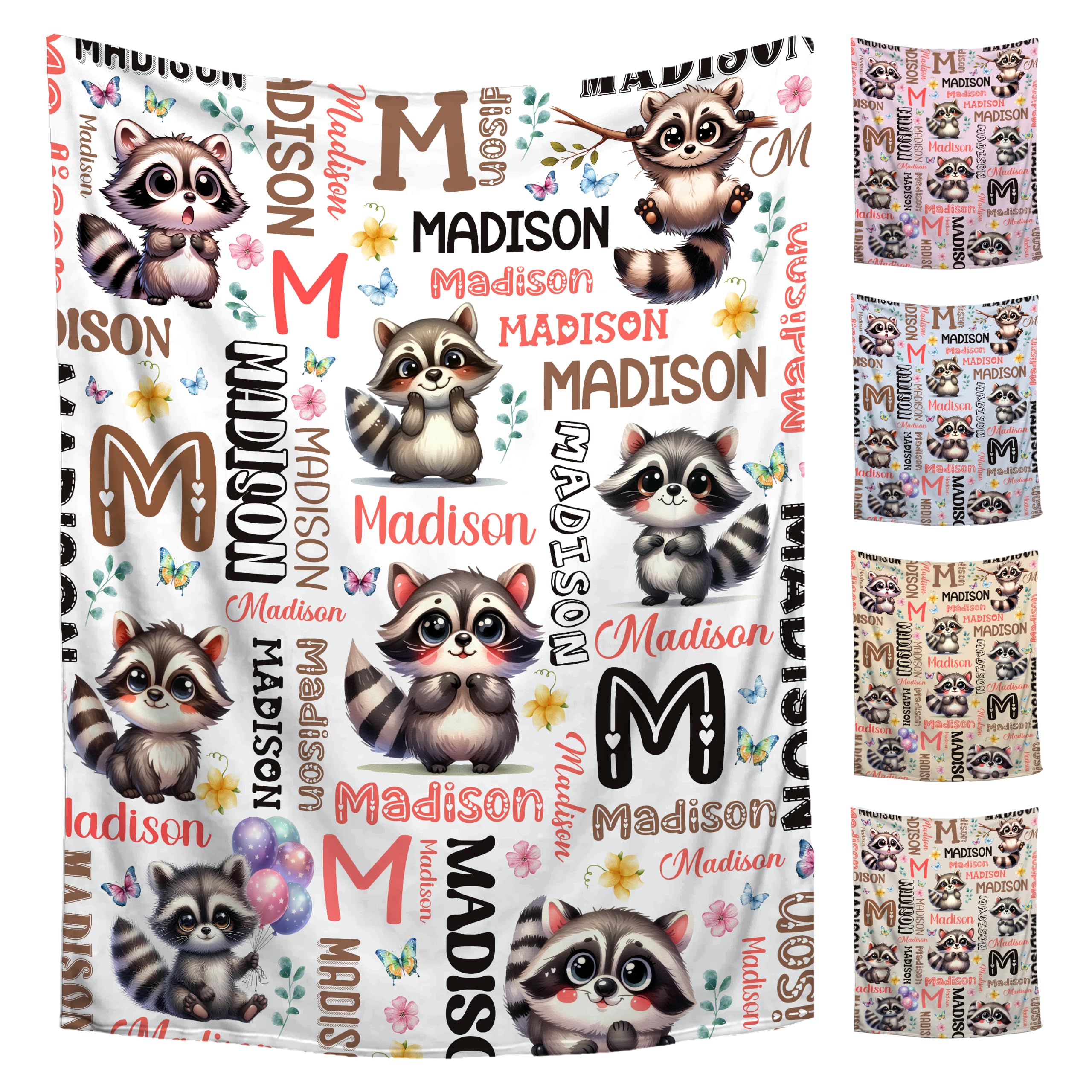 Custom Raccoon Blanket for Boys Girls,Ultra Soft Personalized Gifts Baby Blanket,Customized Throw for Toddlers Newborn Stroller Crib,60"x80"