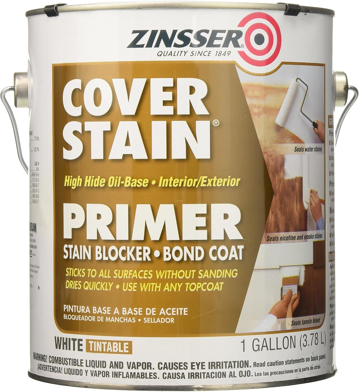 RUSTOLEUM 3551 Stain Killer Primer/Sealer, OilBased, Gallon, 1 gal, White Interior House