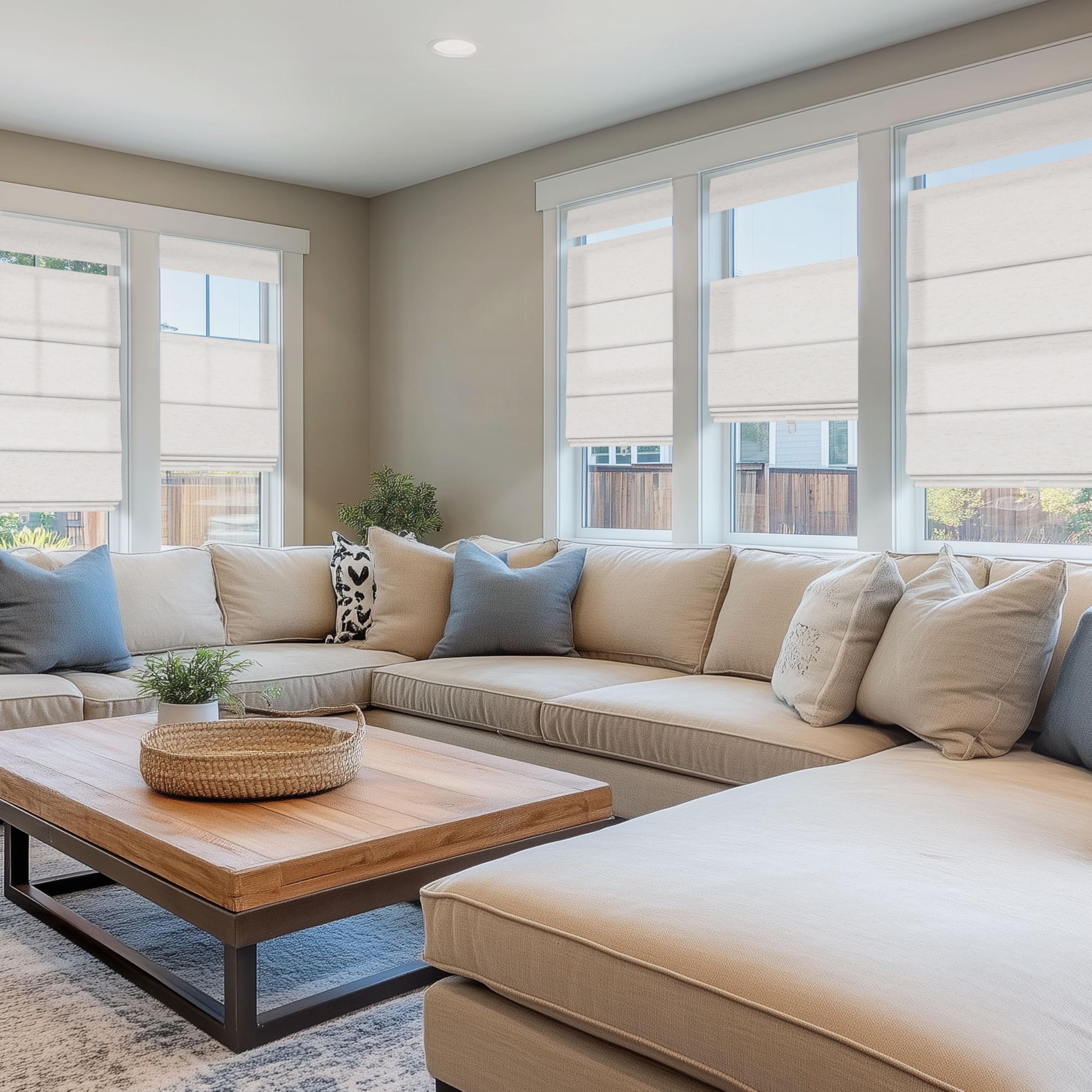 BERISSA Top Down Bottom Up Light Filtering Linen Roman Shades for Windows,Cordless Roman Blinds,Thermal Insulated Room Darkening Window Shades for Home Office,Linen White,41