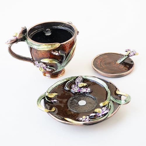 Miniatura 2 de Apropos Estilo vintage pintado a mano de dos piezas taza de café con flores de orquídea caja de baratija
