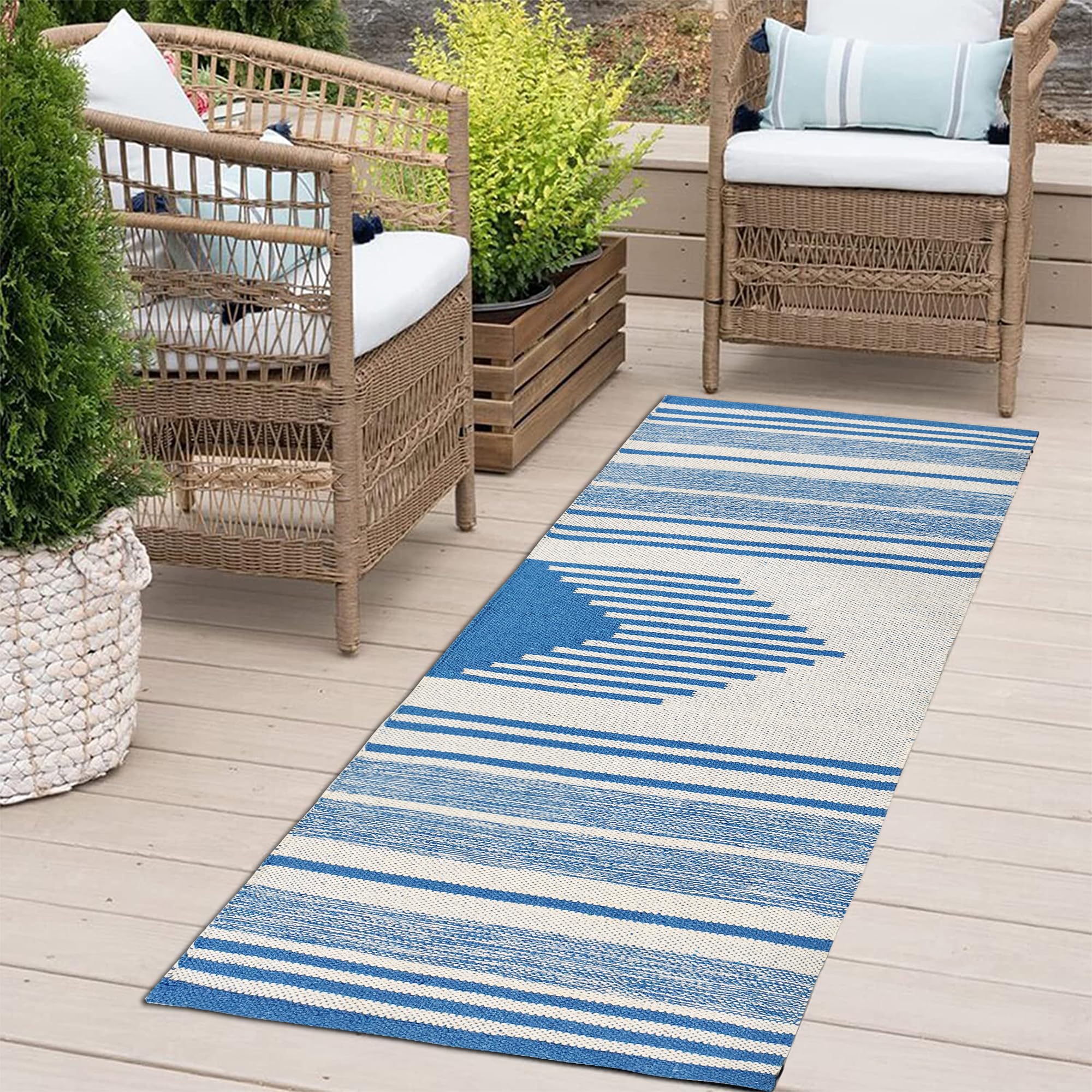 premium cotton runner 2x5 feet rug with vibrant prints | kitchen, hallway & bedside floor runner – soft, washable & durable - (sky - cut aero)